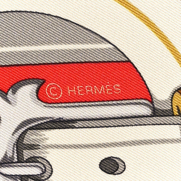 Hermes Silk Brides Et Destin Scarf 90 Rouge Gris Argent White