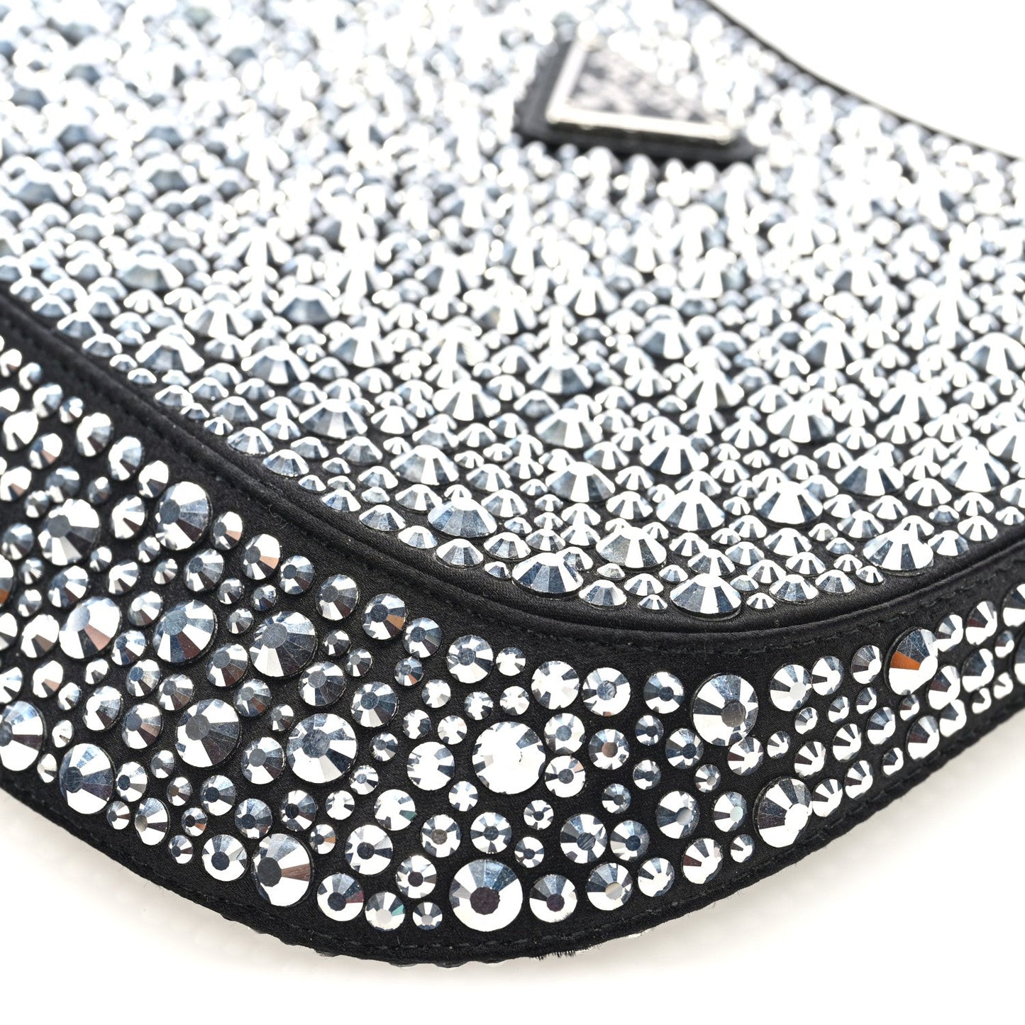 Prada Satin Crystal Cleo Adjustable Strap Shoulder Bag Metal