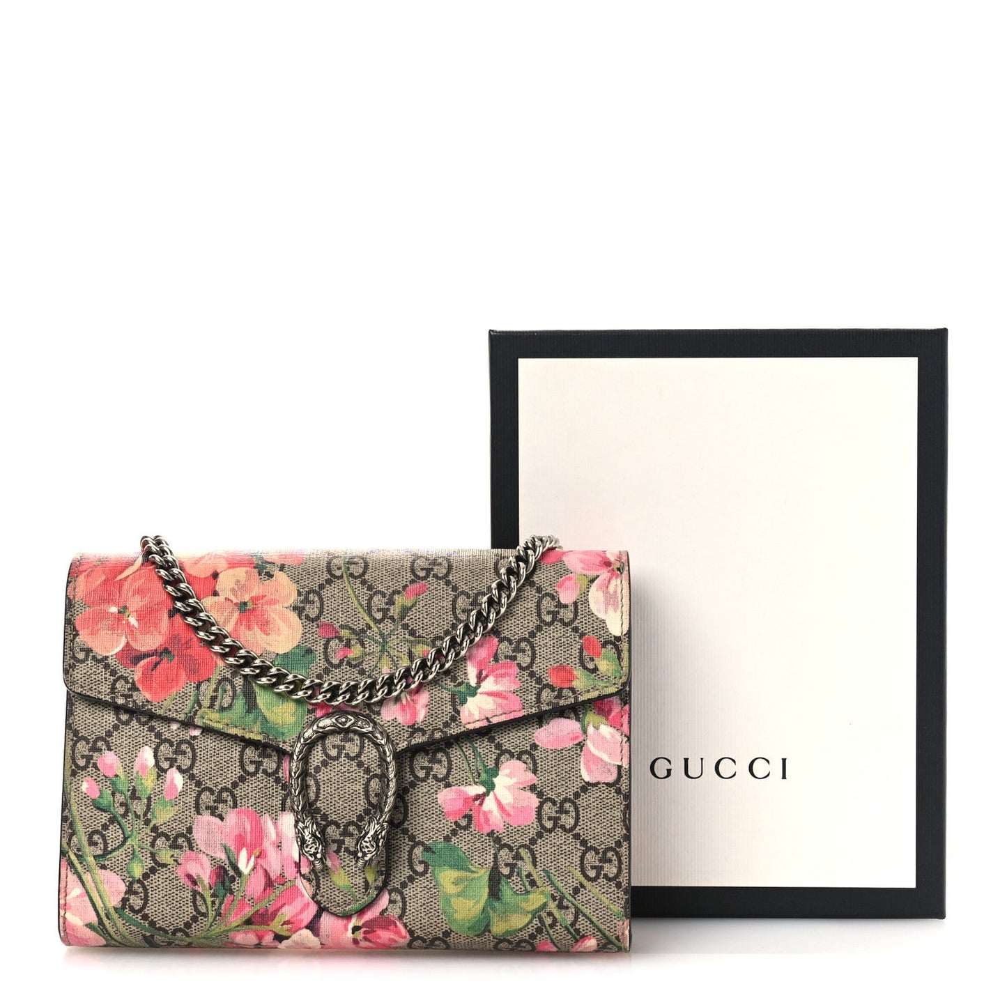 Gucci GG Supreme Monogram Blooms Mini Dionysus Chain Wallet Beige Multicolor Dry Rose