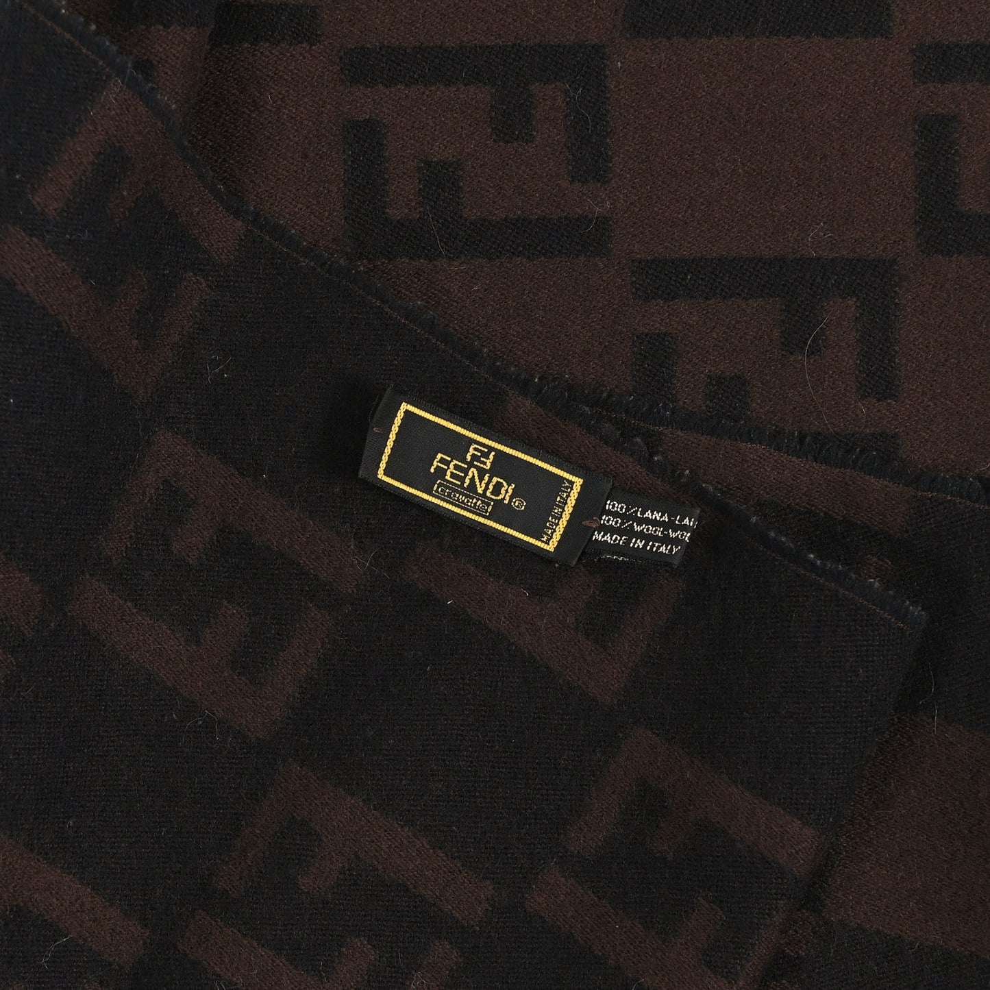 Fendi Wool FF Fringe Scarf Tobacco Black