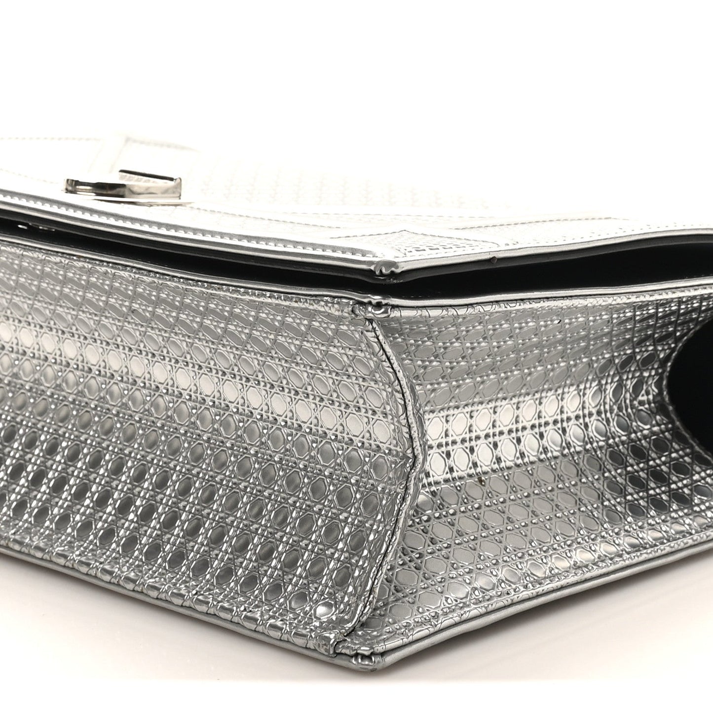 Christian Dior Metallic Patent Micro-Cannage Medium Diorama Flap Bag Silver