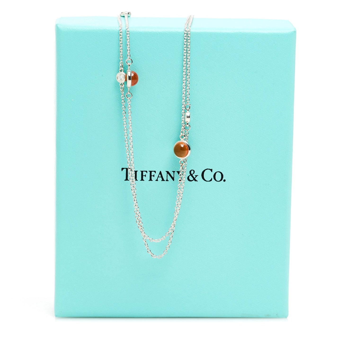 Tiffany Sterling Silver Diamond Orange Chalcedony Elsa Peretti Color By The Yard Sprinkle Necklace