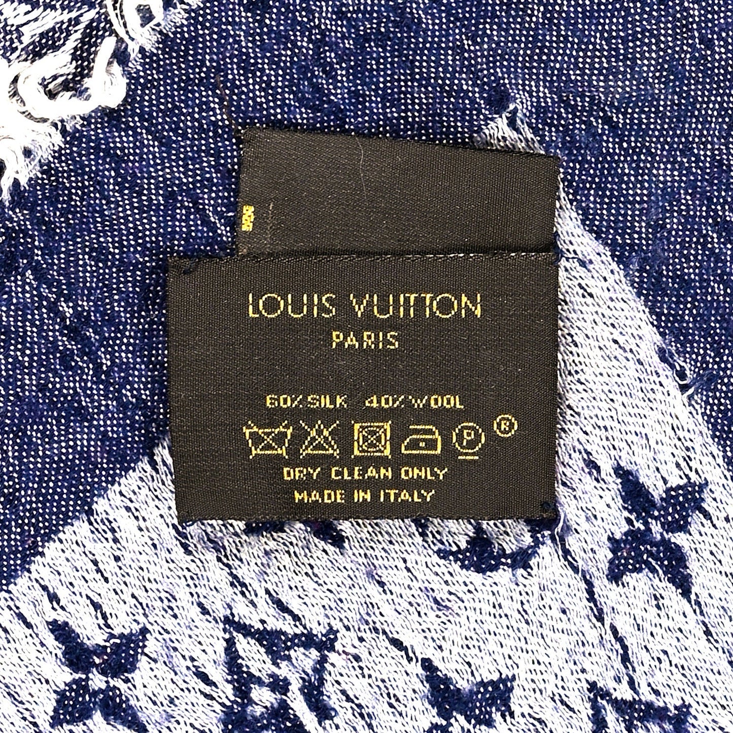 Louis Vuitton Silk Wool Monogram Denim Shawl Blue