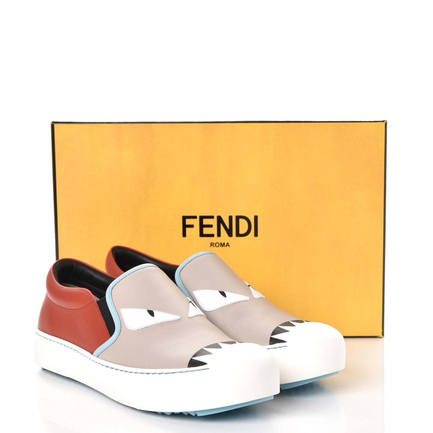 Fendi Vitello Elite Calfskin Monster Bug Slip On Sneakers 39 Multi