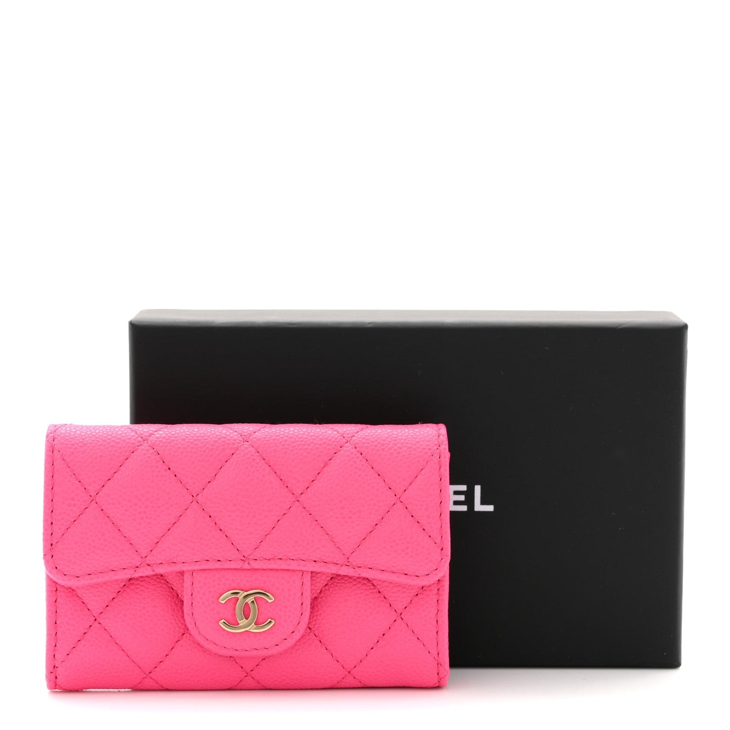 Chanel Caviar Quilted Flap Card Holder Wallet Pink