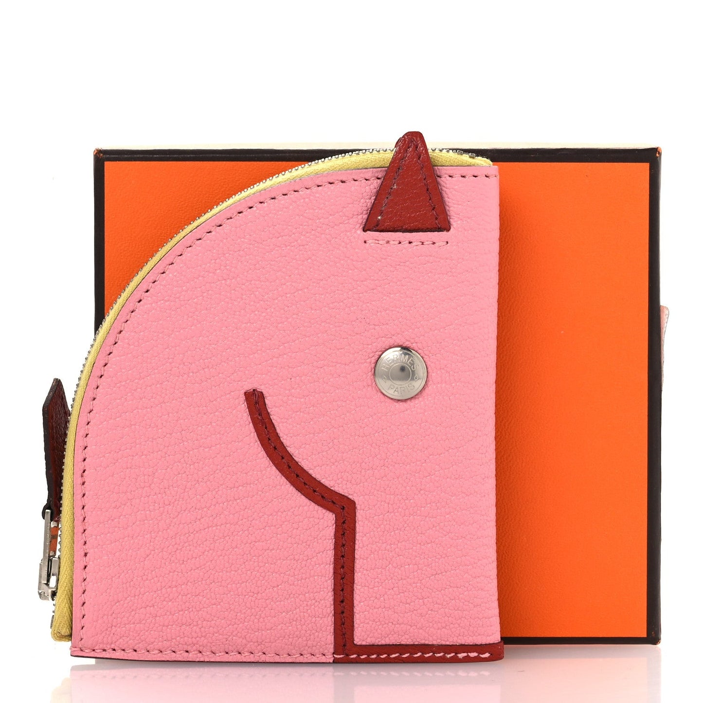 Hermes Chevre Mysore Paddock Change Purse Rose Confetti Brique