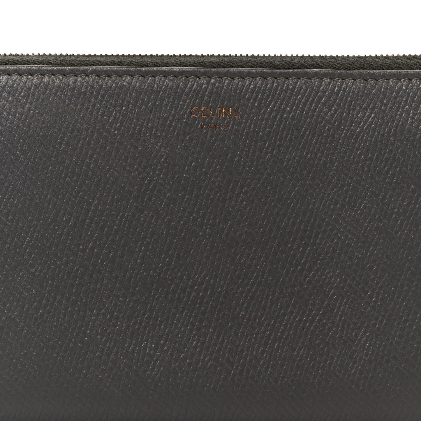 Celine Drummed Calfskin Large Zip Around Multifunction Wallet Grey