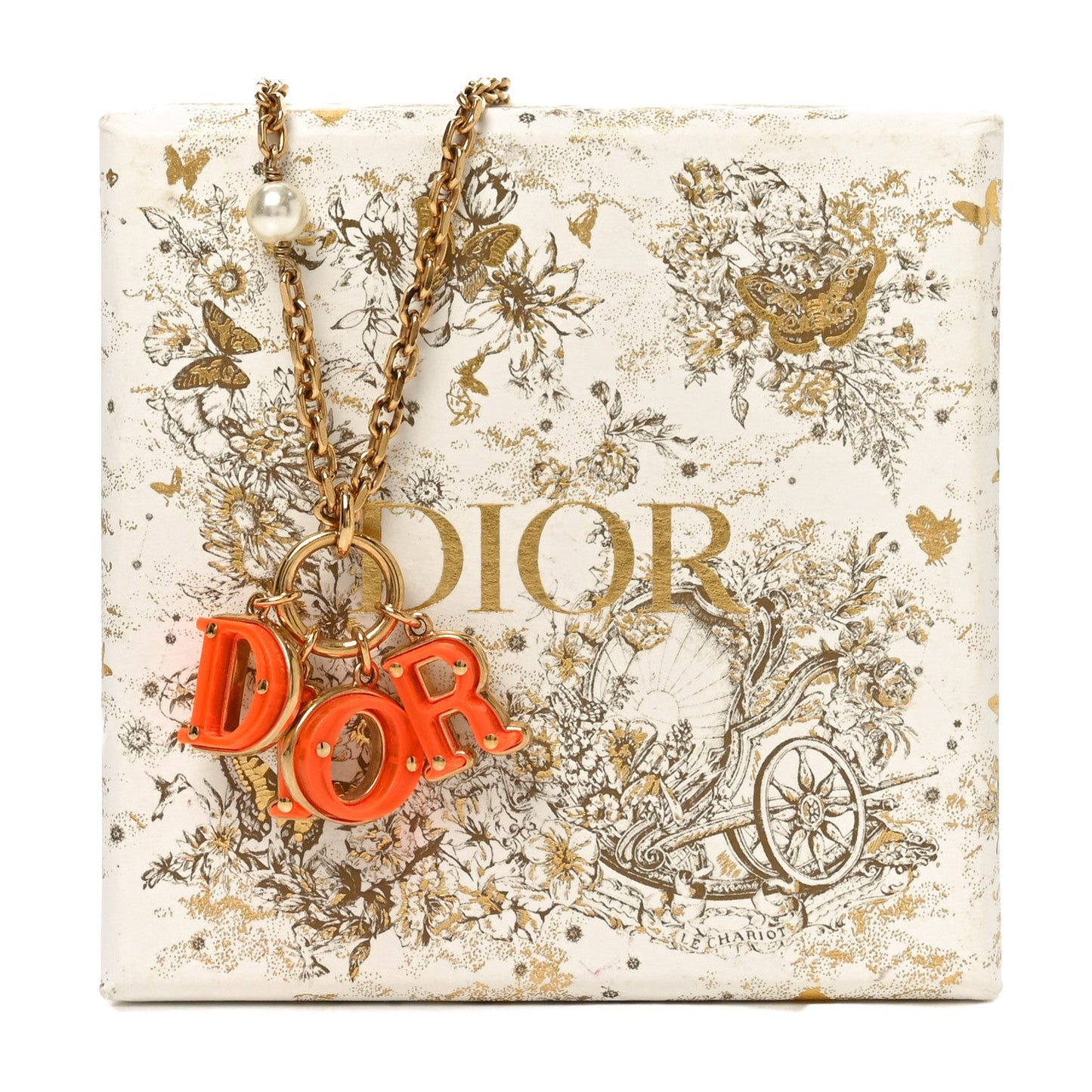 Christian Dior Metal Pearl Resin Dio(r)evolution Necklace Gold Orange
