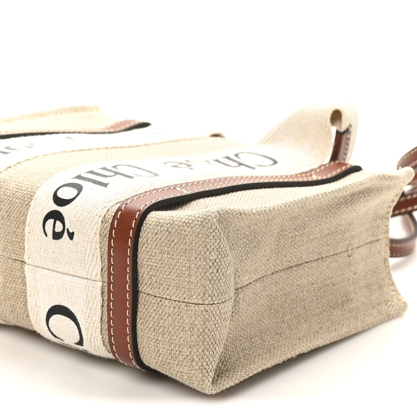 Chloe Cotton Calfskin Mini Woody Ribbon Tote With Strap White Brown