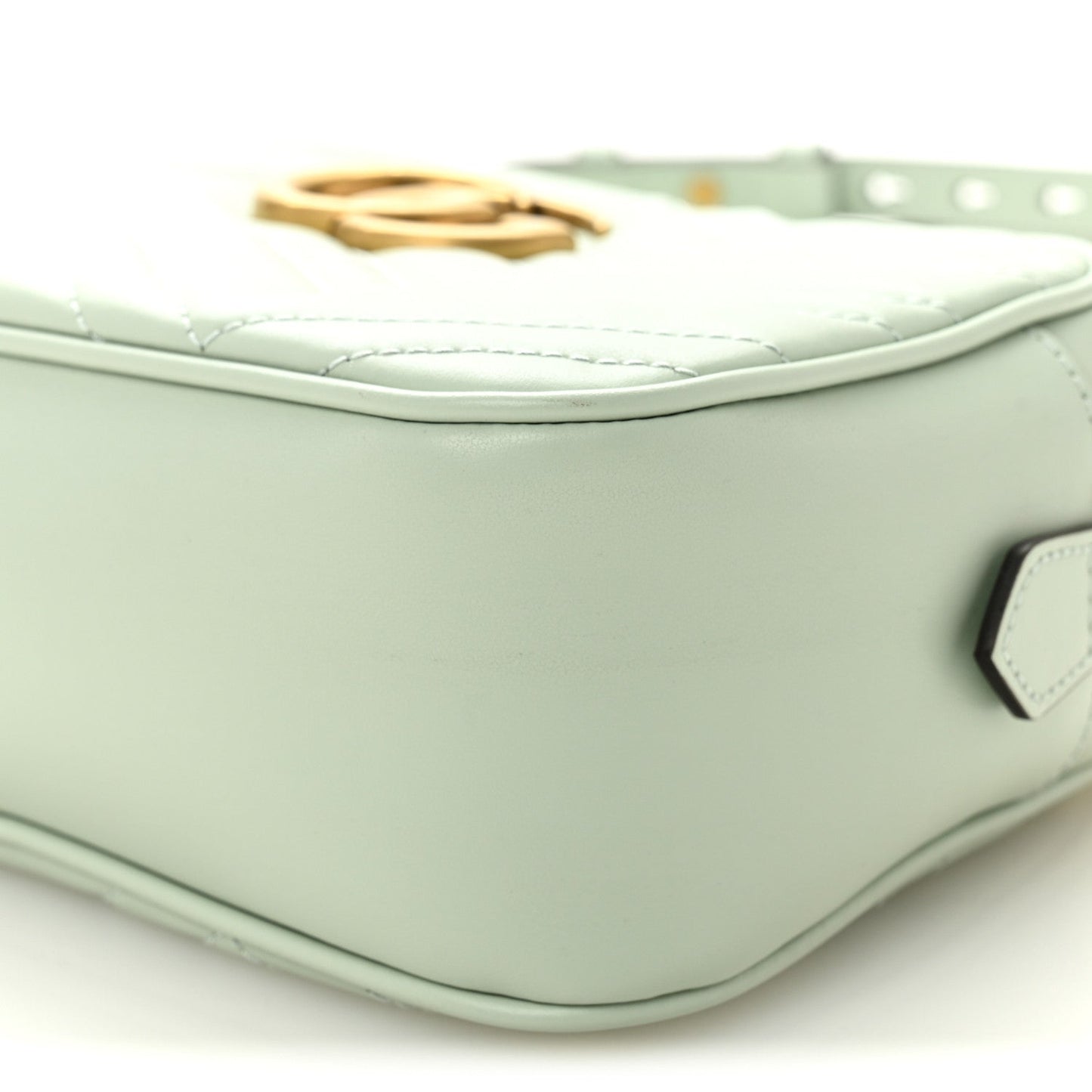 Gucci Calfskin Matelasse Small GG Marmont Chain Shoulder Bag Salvy Green
