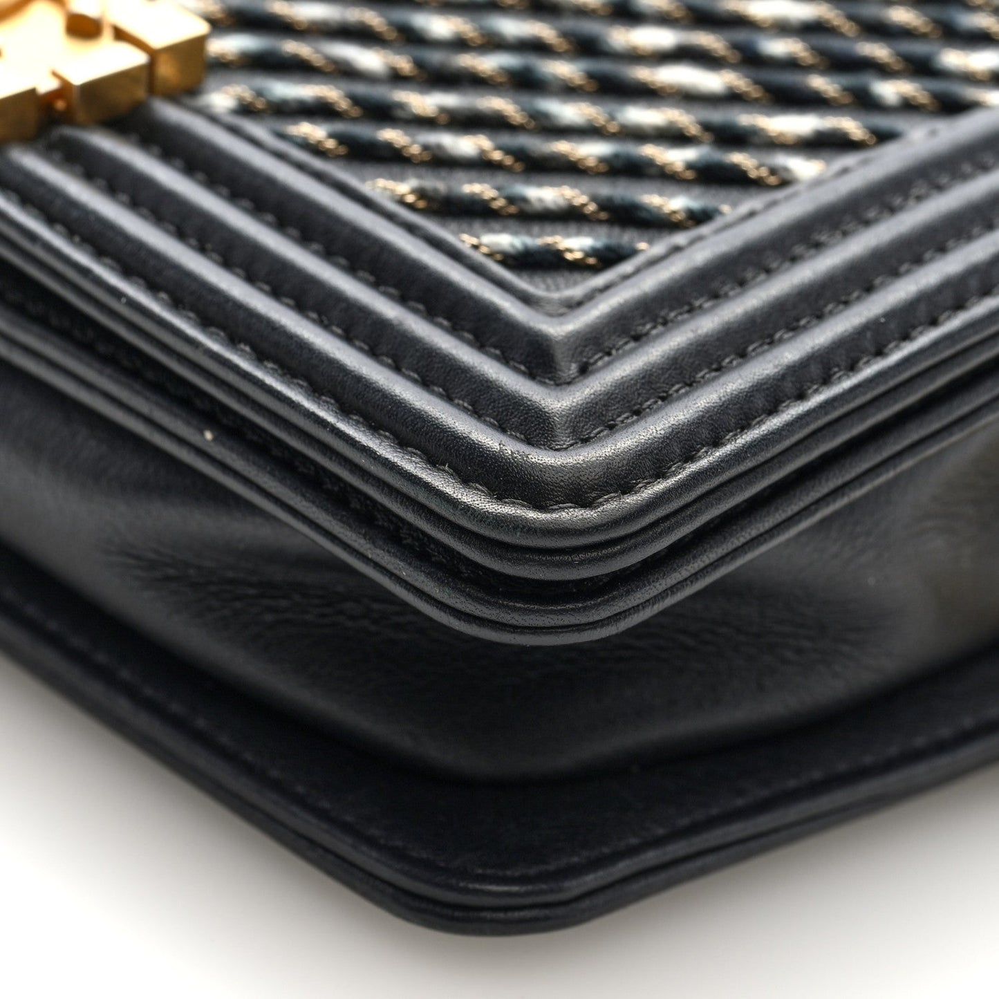 Chanel Calfskin Chevron Embroidered Boy By The Sea Flap Waist Belt Bag Black