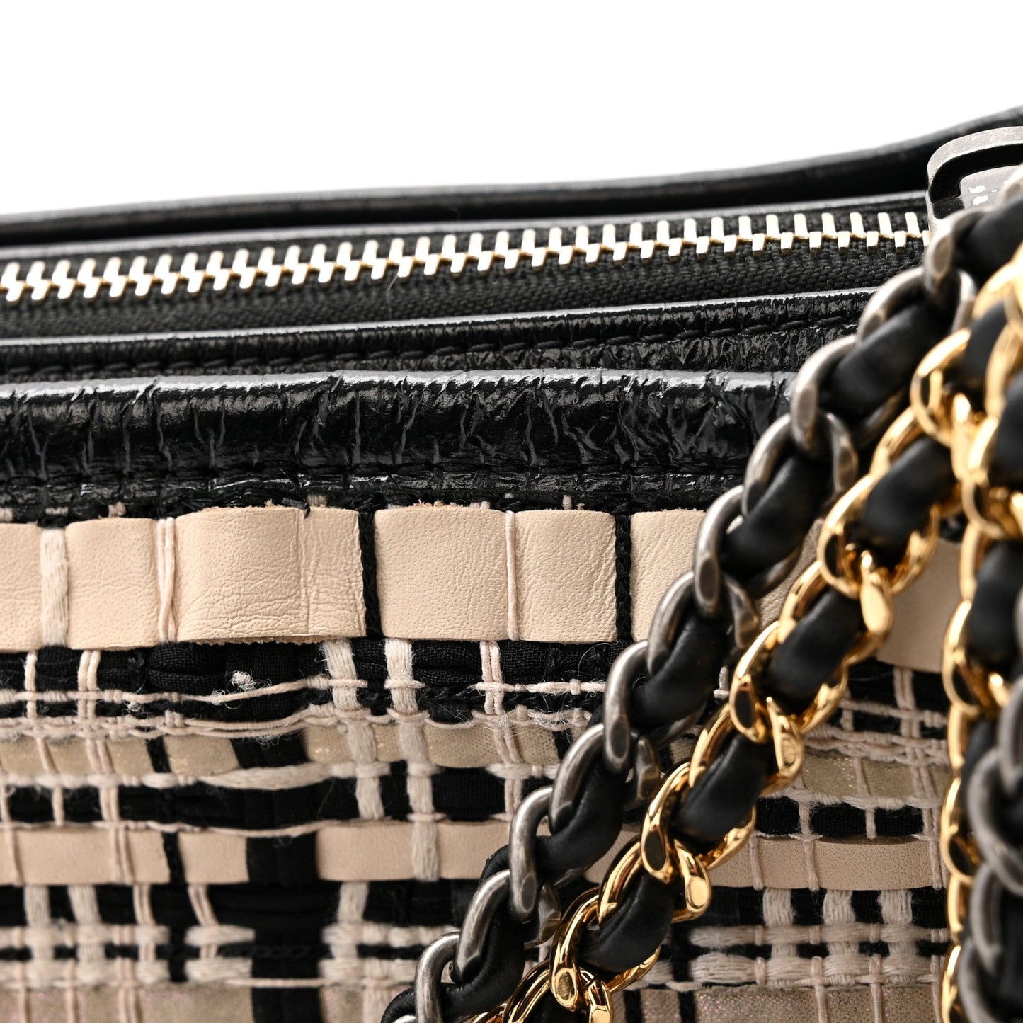 Chanel Tweed Calfskin Calfskin Small Gabrielle Hobo Black Light Beige