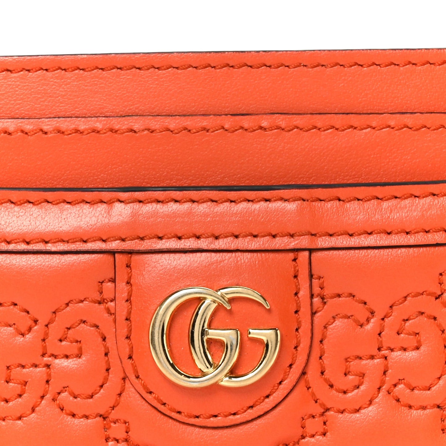 Gucci Calfskin GG Matelasse Card Holder Deep Orange
