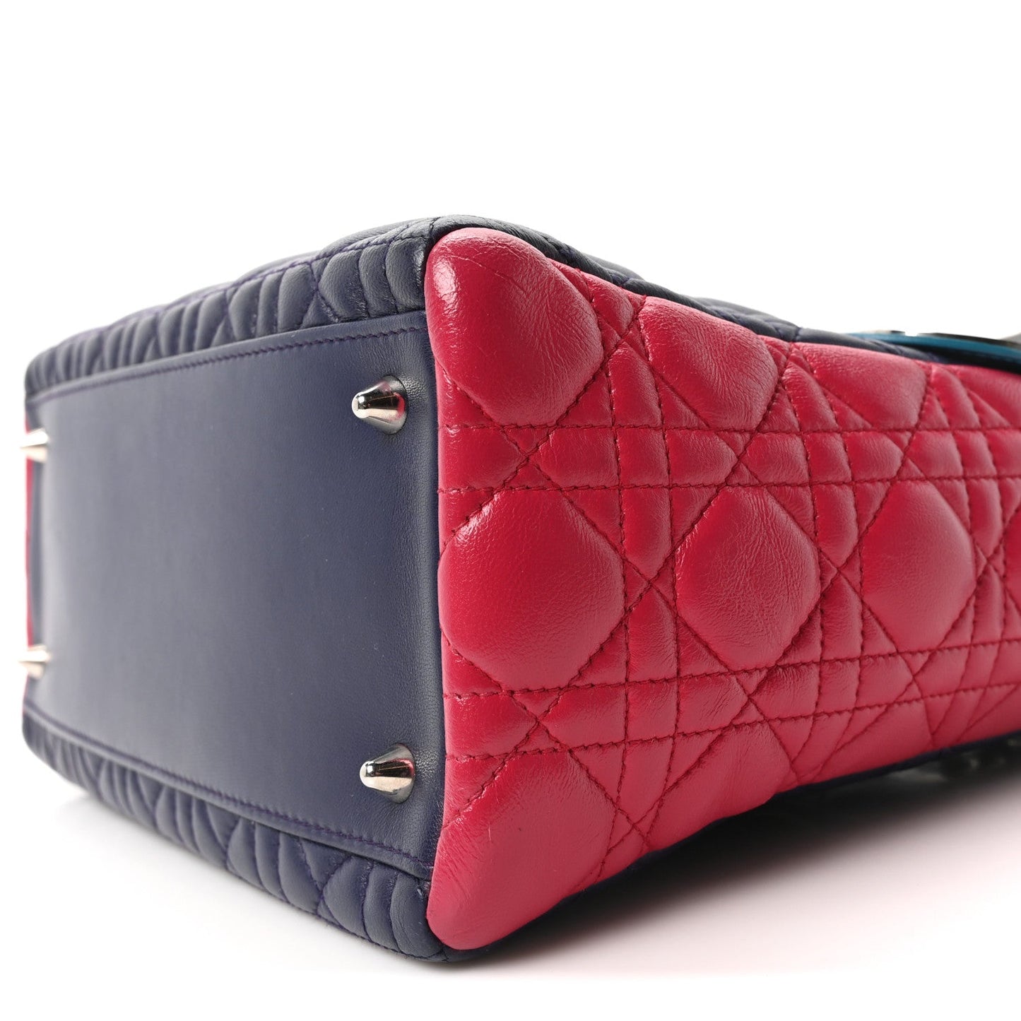 Christian Dior Lambskin Cannage Medium Tri-Color Lady Dior Sapphire Fuchsia Turquoise
