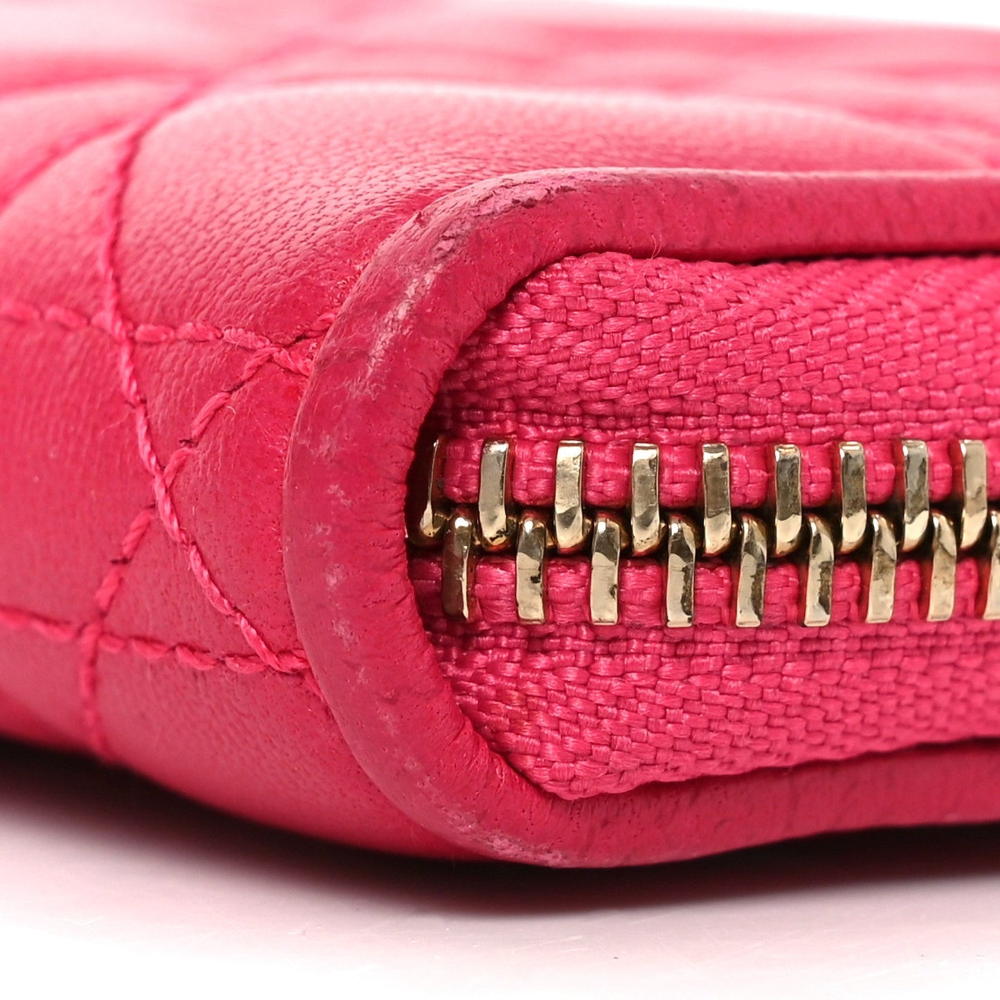 Christian Dior Lambskin Cannage Mini Lady Dior Zip Portemonnaie Fuchsia
