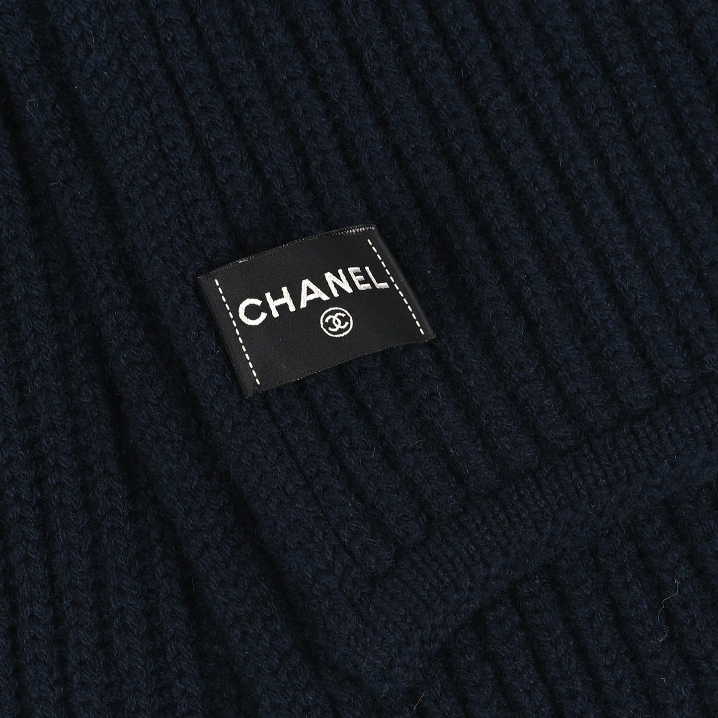 Chanel Cashmere Beaded Sequin Logo Scarf Blue