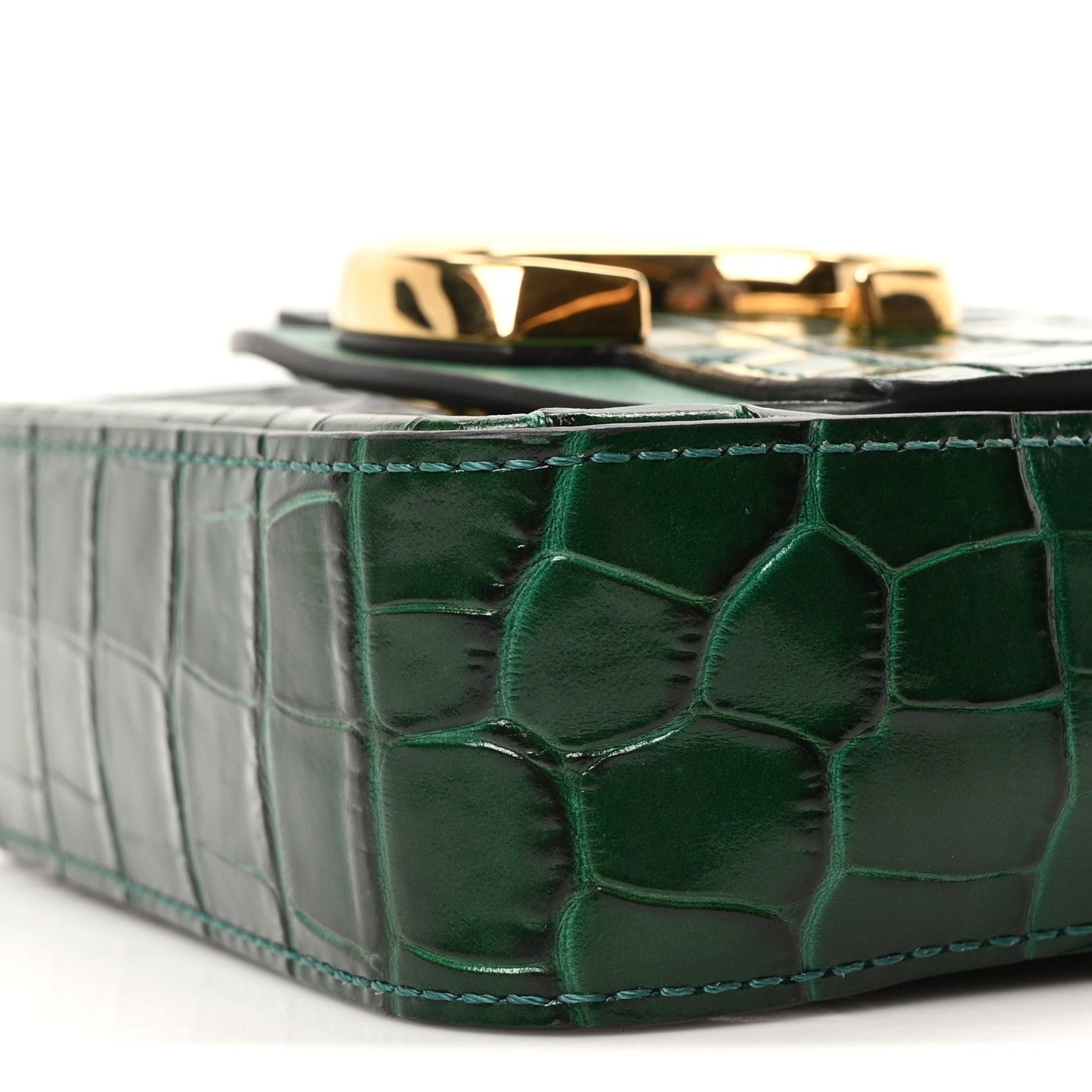 Chloe Calfskin Crocodile Embossed Mini C Double Carry Woodsy Green