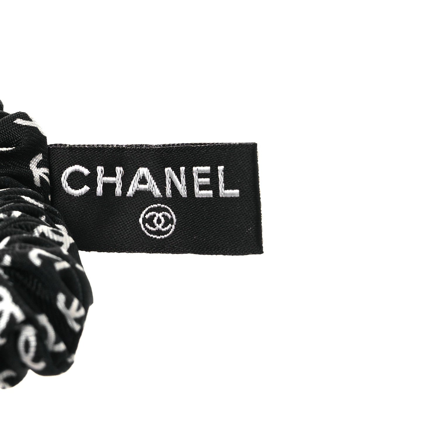 Chanel Silk Twill CC Scarf Hair Tie Black Ecru