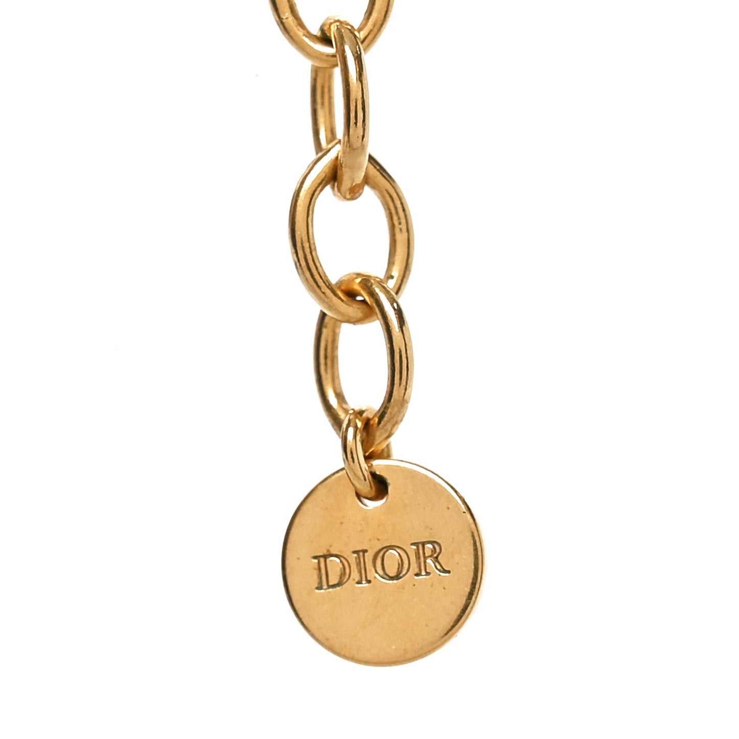 Christian Dior Metal Crystal Logo Chain Choker Necklace Gold