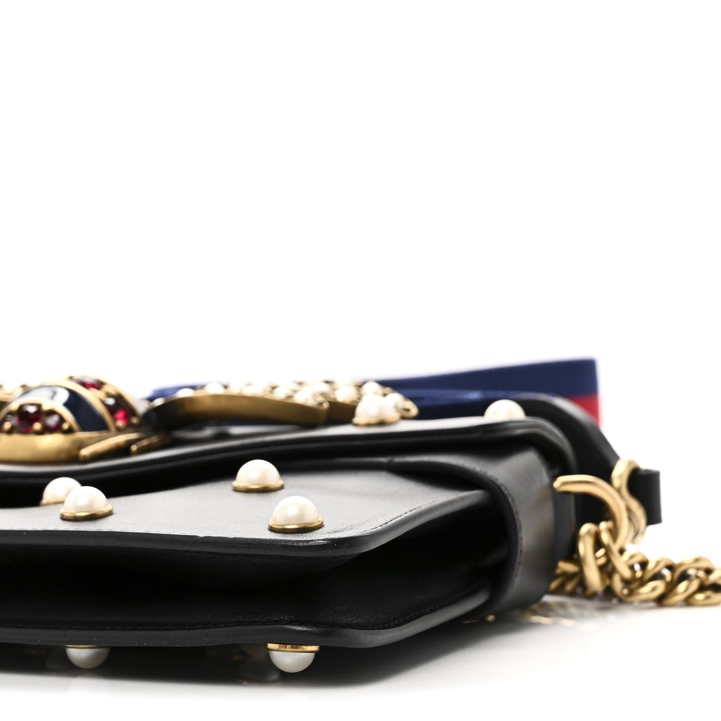 Gucci Nappa Pearl Studded Mini Queen Margaret Broadway Shoulder Bag Black
