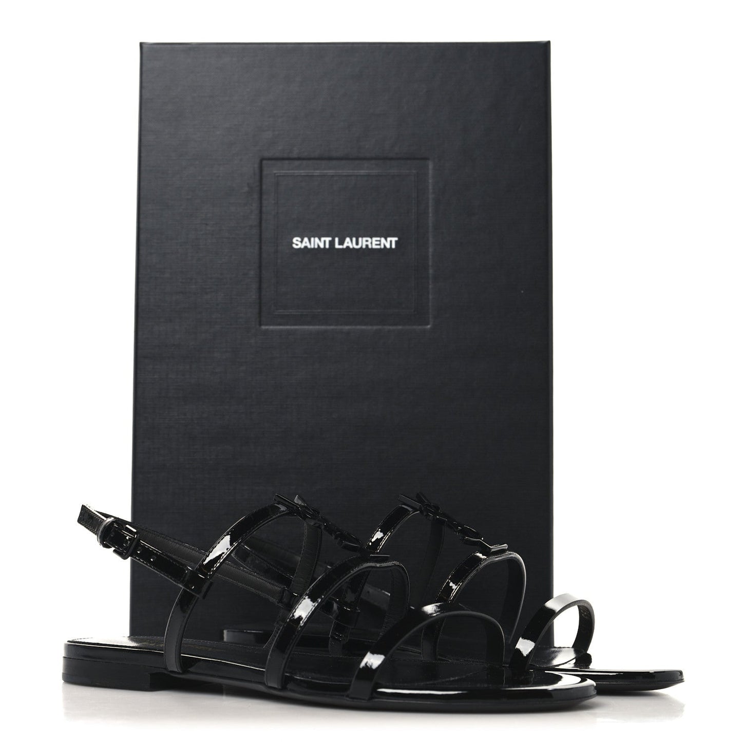 Saint Laurent Patent Calfskin Cassandra Monogram Sandals 35.5 Black