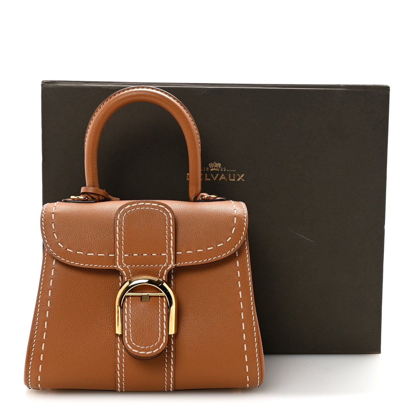 Delvaux Grained Rodeo Calfskin Surpique Mini Brillant Satchel Vegetal Ivory