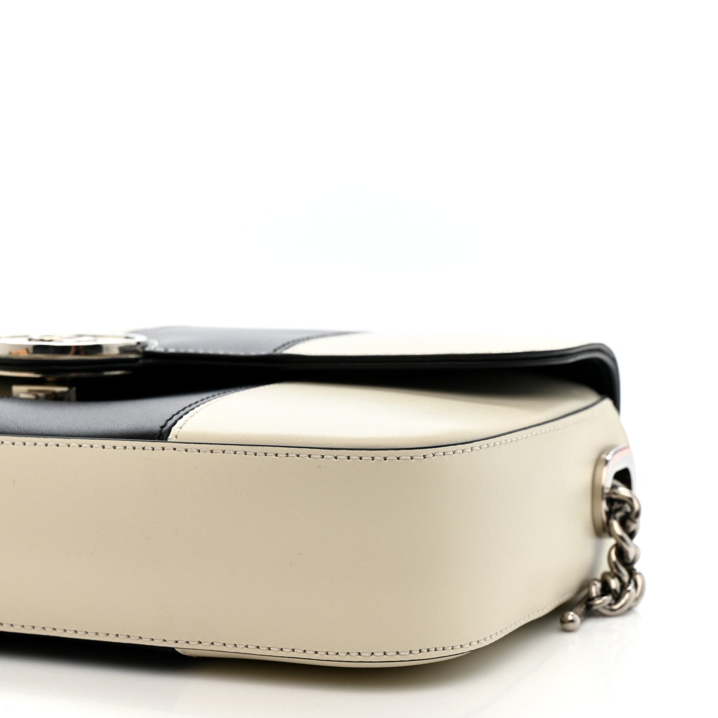 Gucci Senna Calfskin Lines Petite GG Top Handle Shoulder Bag Black Mystic White