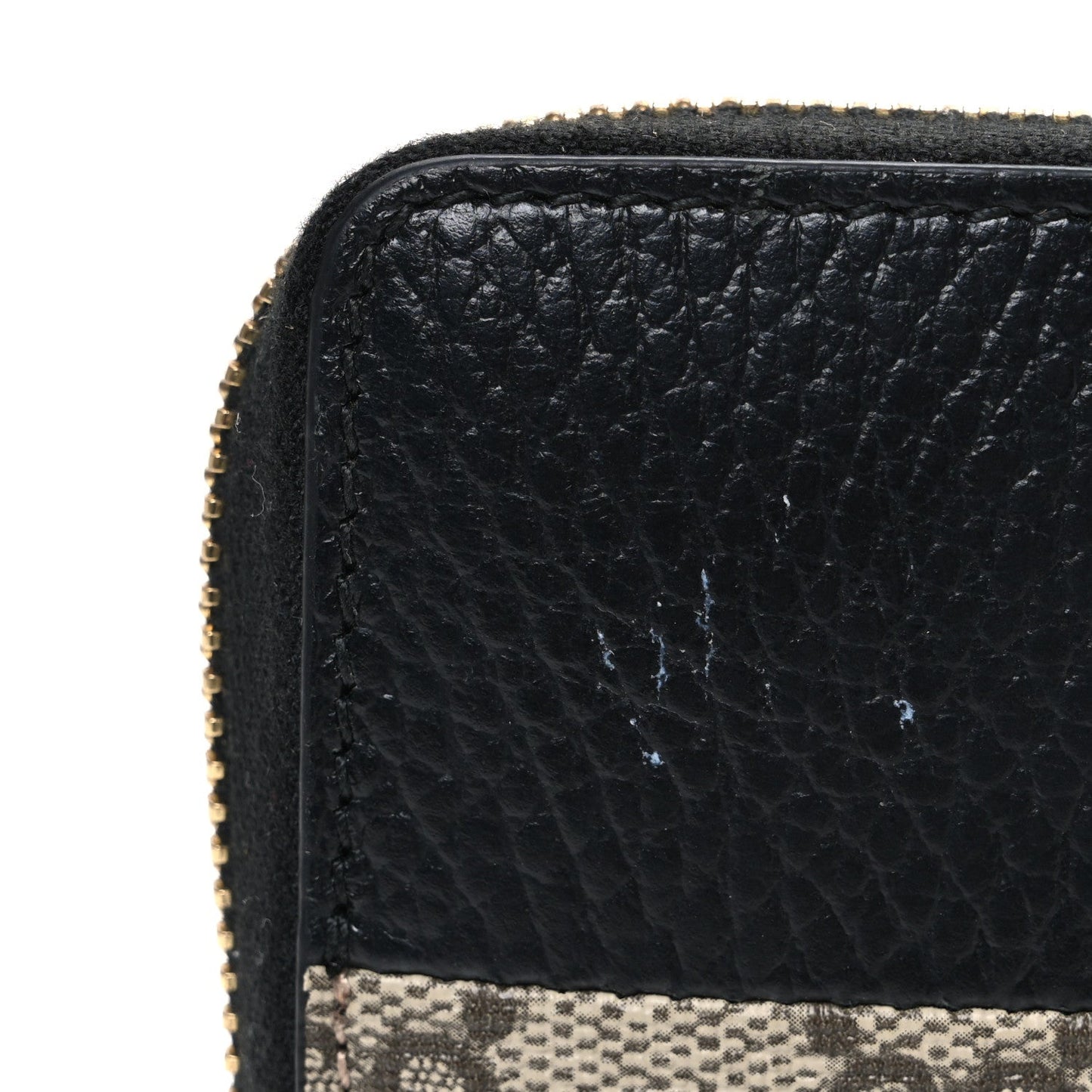 Gucci Dollar Calfskin GG Supreme Monogram GG Marmont Zip Around Wallet Black Beige Ebony