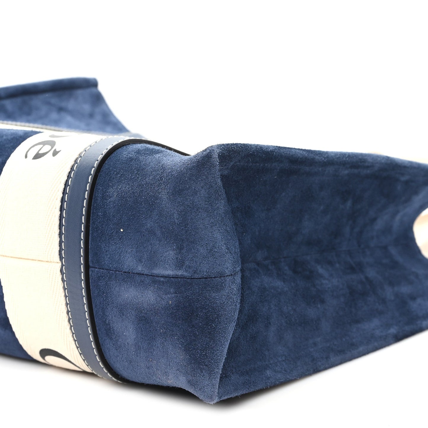 Chloe Suede Calfskin Medium Woody Ribbon Tote Navy