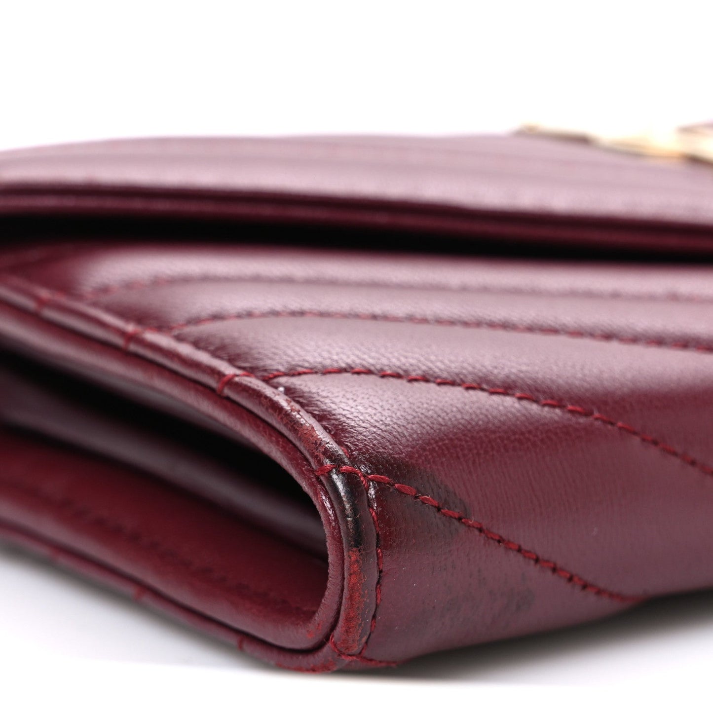 Saint Laurent Calfskin Matelasse Chevron Monogram Flap Wallet Dark Bordeaux