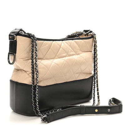 Chanel Aged Calfskin Quilted Medium Gabrielle Hobo Beige Black
