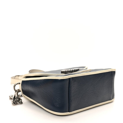 Gucci Vintage Effect Calfskin Matelasse Diagonal Mini Torchon GG Marmont Top Handle Shoulder Bag Blue Agata Mystic White