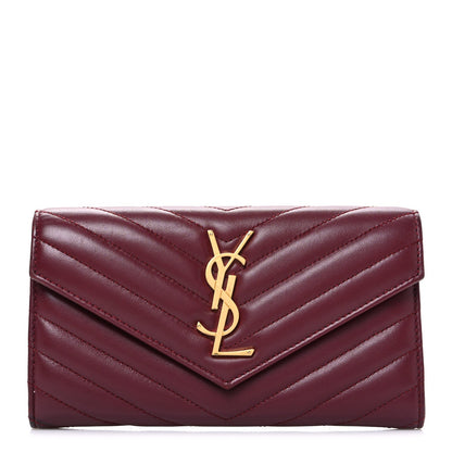 Saint Laurent Calfskin Matelasse Chevron Monogram Flap Wallet Dark Bordeaux
