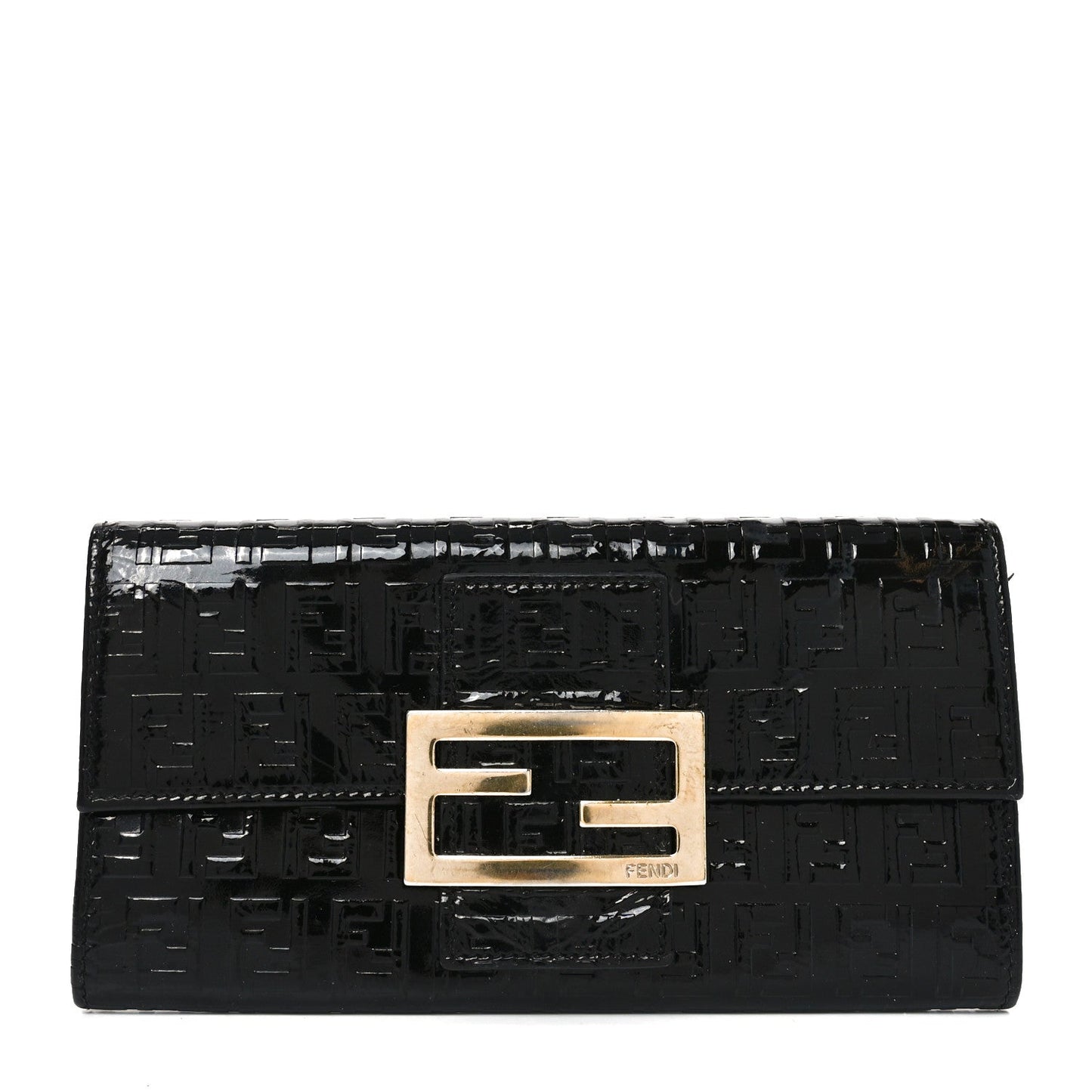 Fendi Patent Zucchino Continental Wallet Black