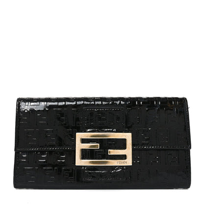 Fendi Patent Zucchino Continental Wallet Black