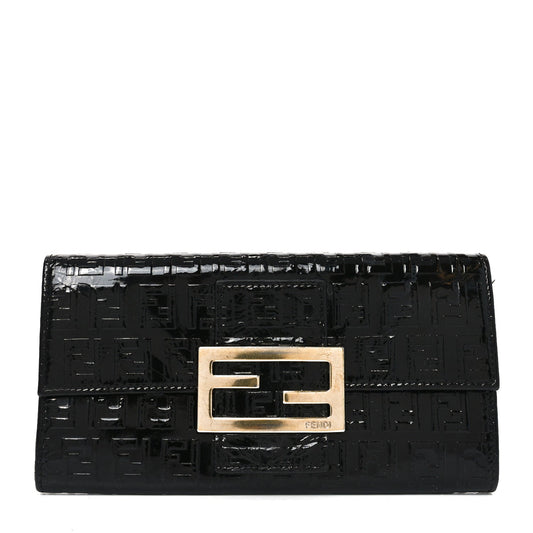 Fendi Patent Zucchino Continental Wallet Black
