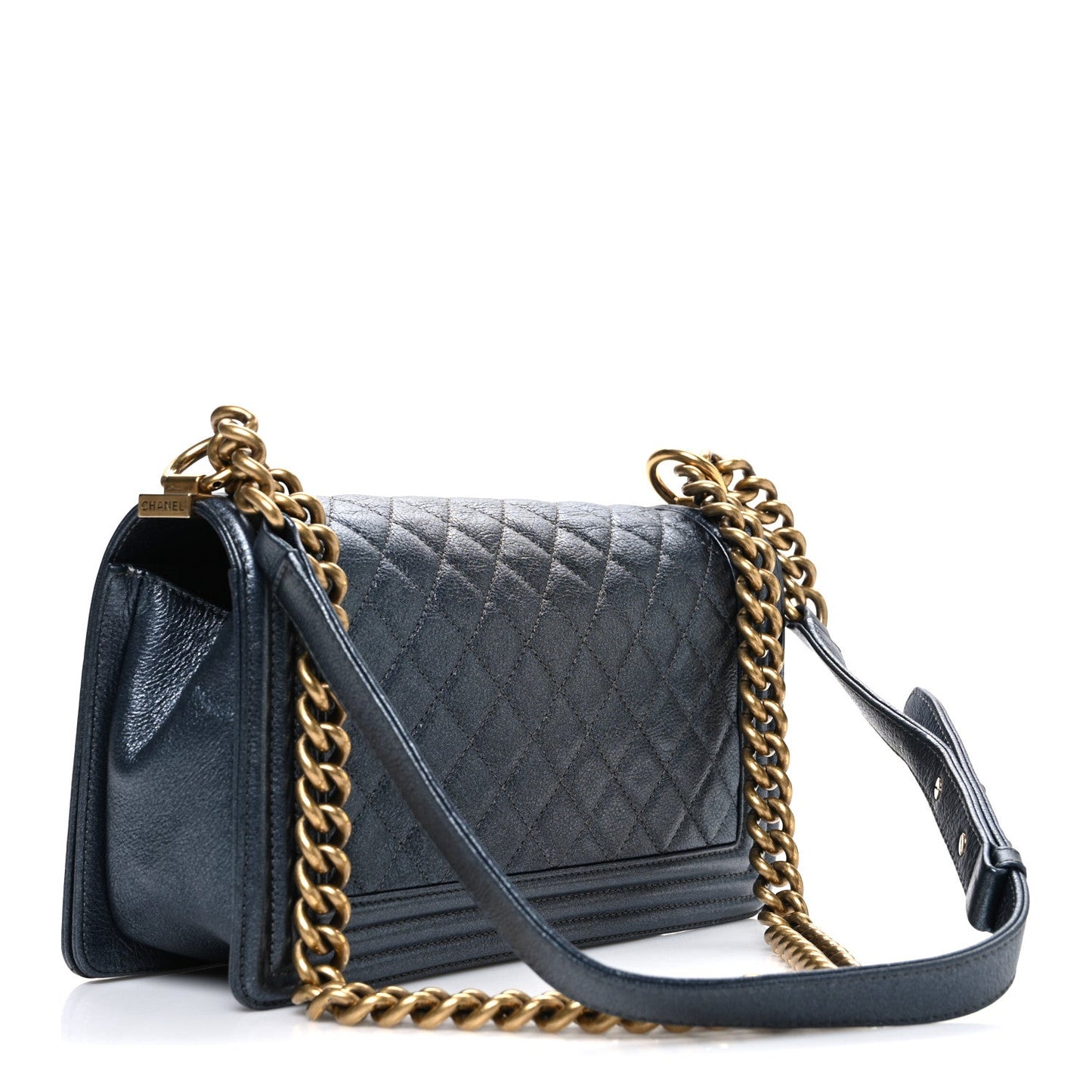 Chanel Metallic Calfskin Quilted Medium Boy Flap Grey