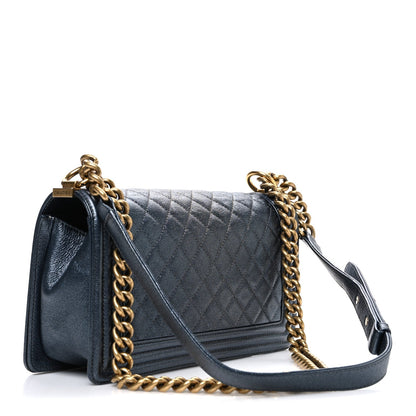 Chanel Metallic Calfskin Quilted Medium Boy Flap Grey
