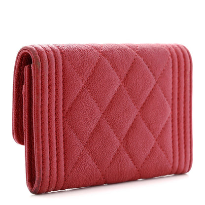 Chanel Caviar Quilted Boy Flap Card Holder Wallet Red