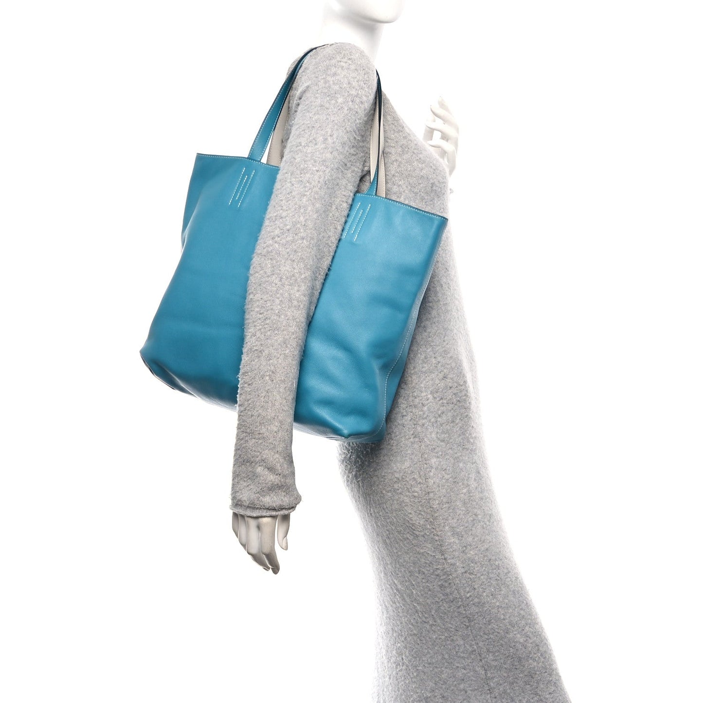 Hermes Veau Sikkim Double Sens 36 Reversible Tote Turquoise Gris Perle