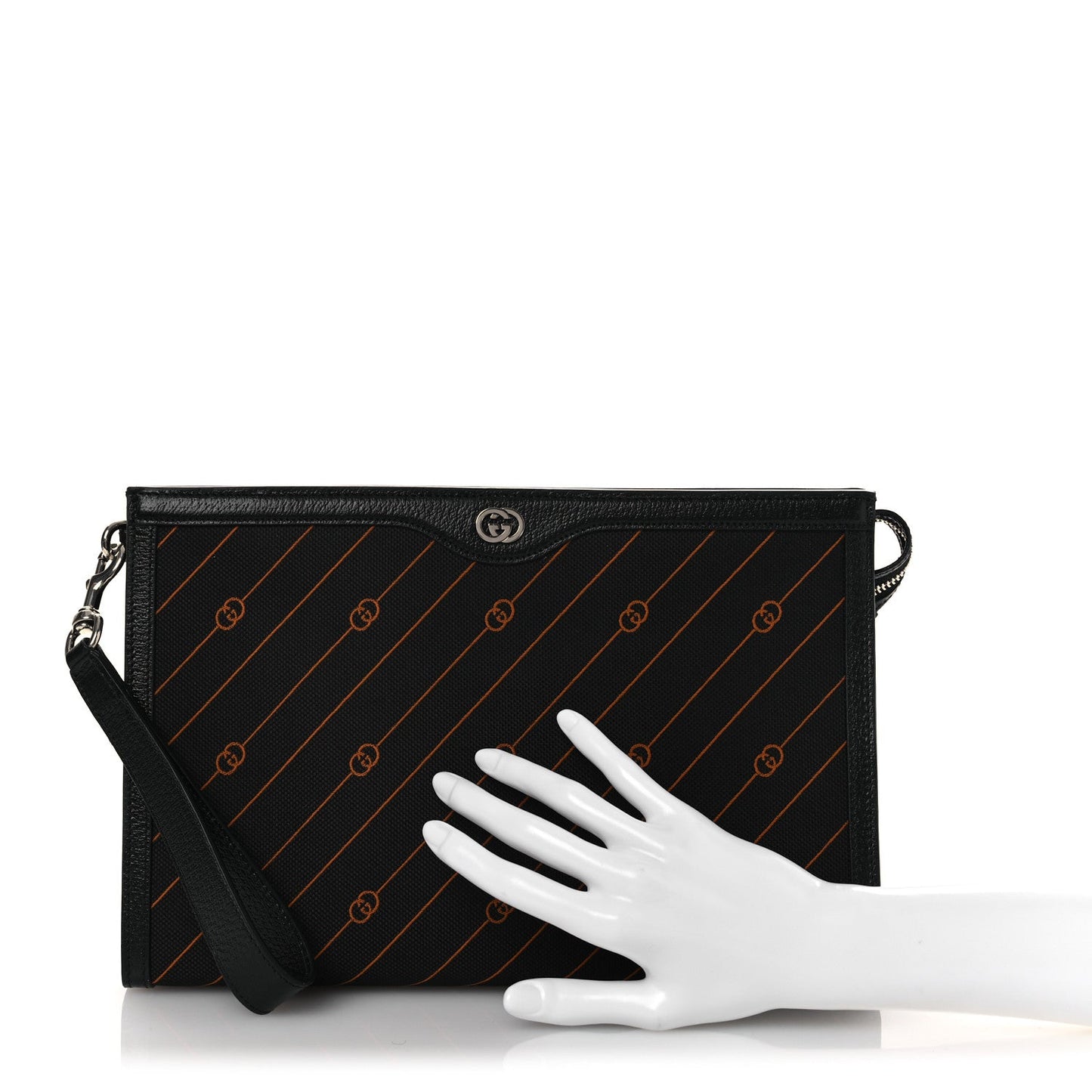 Gucci Canvas Diagonal Interlocking G Zip Pouch Black Orange