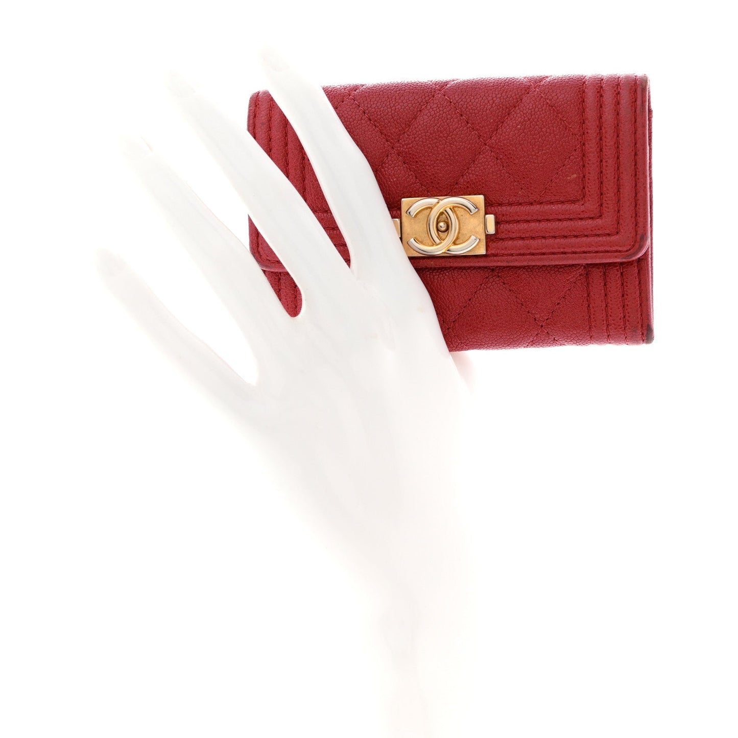 Chanel Caviar Quilted Boy Flap Card Holder Wallet Red