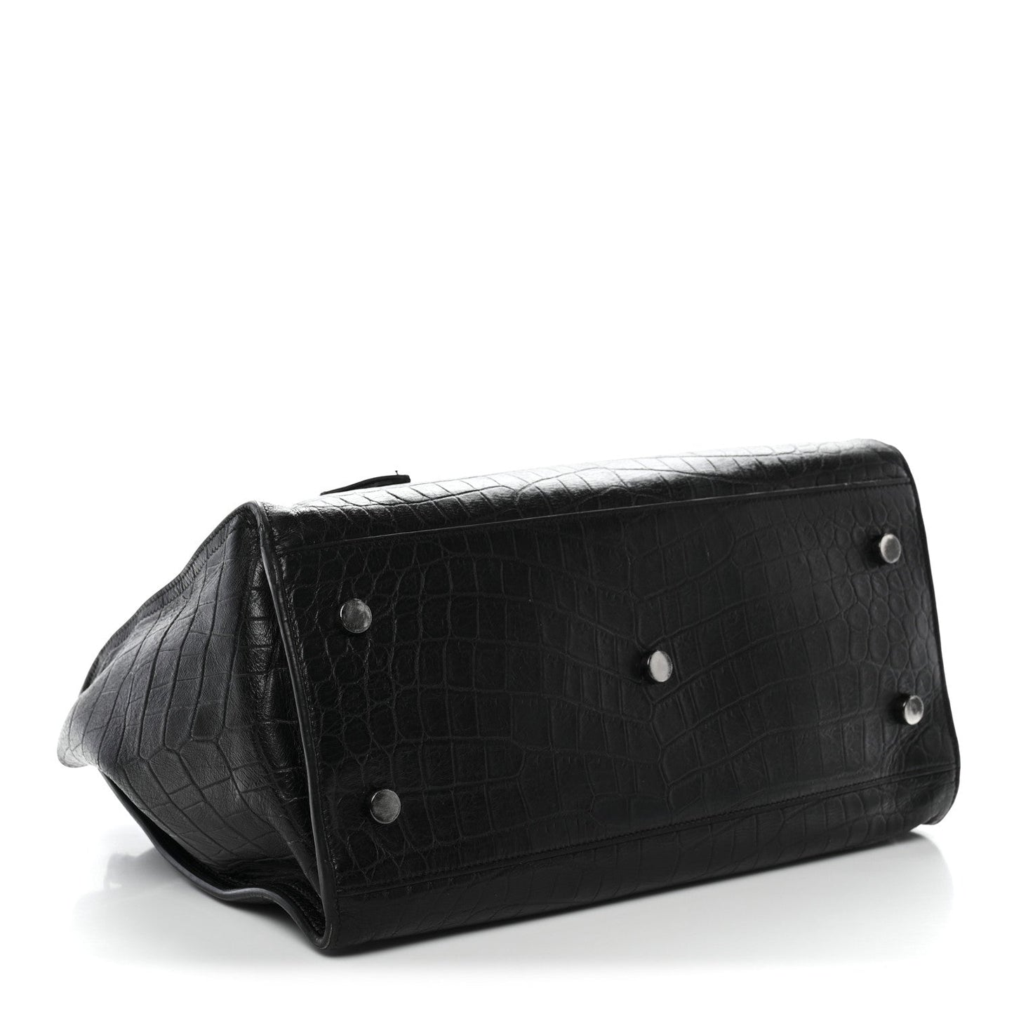 Saint Laurent Calfskin Crocodile Embossed Small Monogram Cabas Black