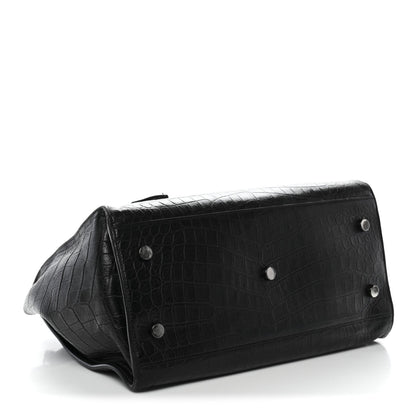 Saint Laurent Calfskin Crocodile Embossed Small Monogram Cabas Black