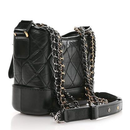 Chanel Aged Calfskin Quilted Small Gabrielle Logo Hobo Black