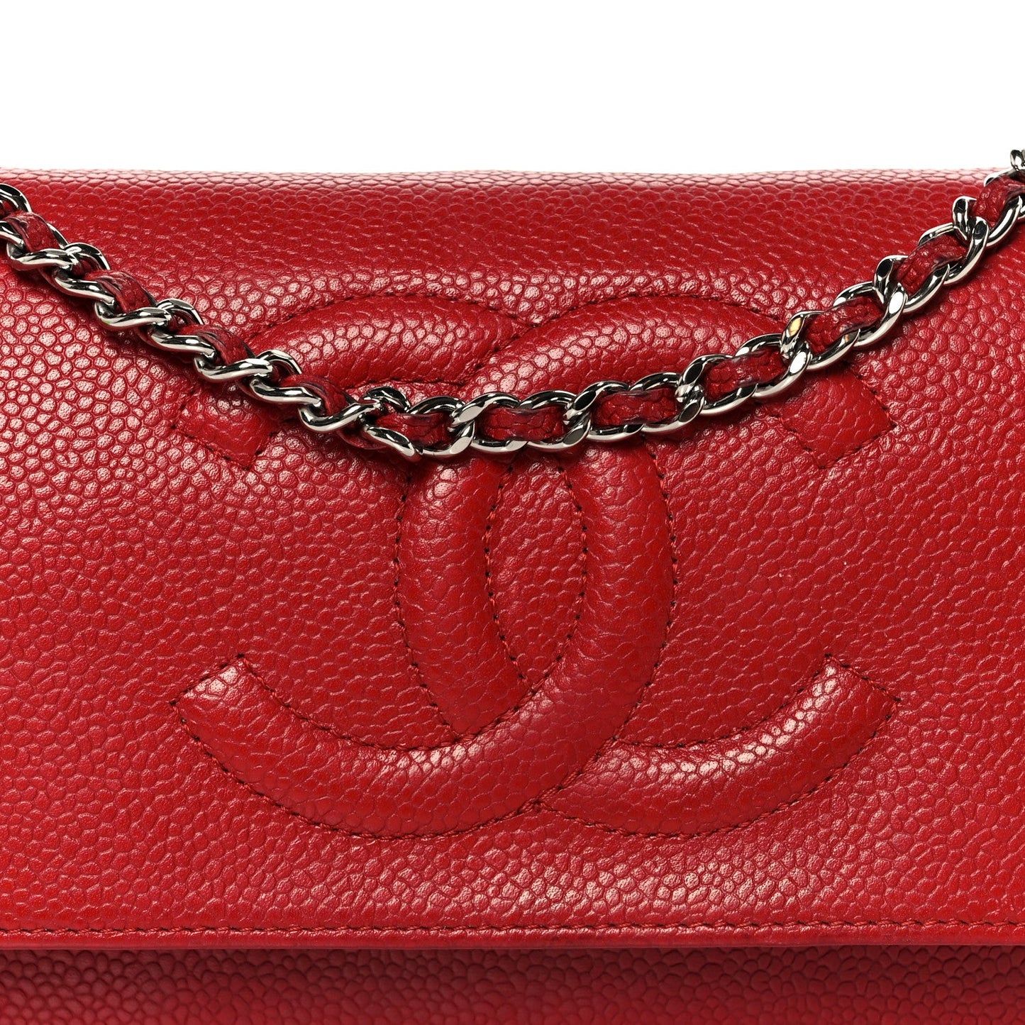 Chanel Caviar Timeless CC Wallet on Chain WOC Red