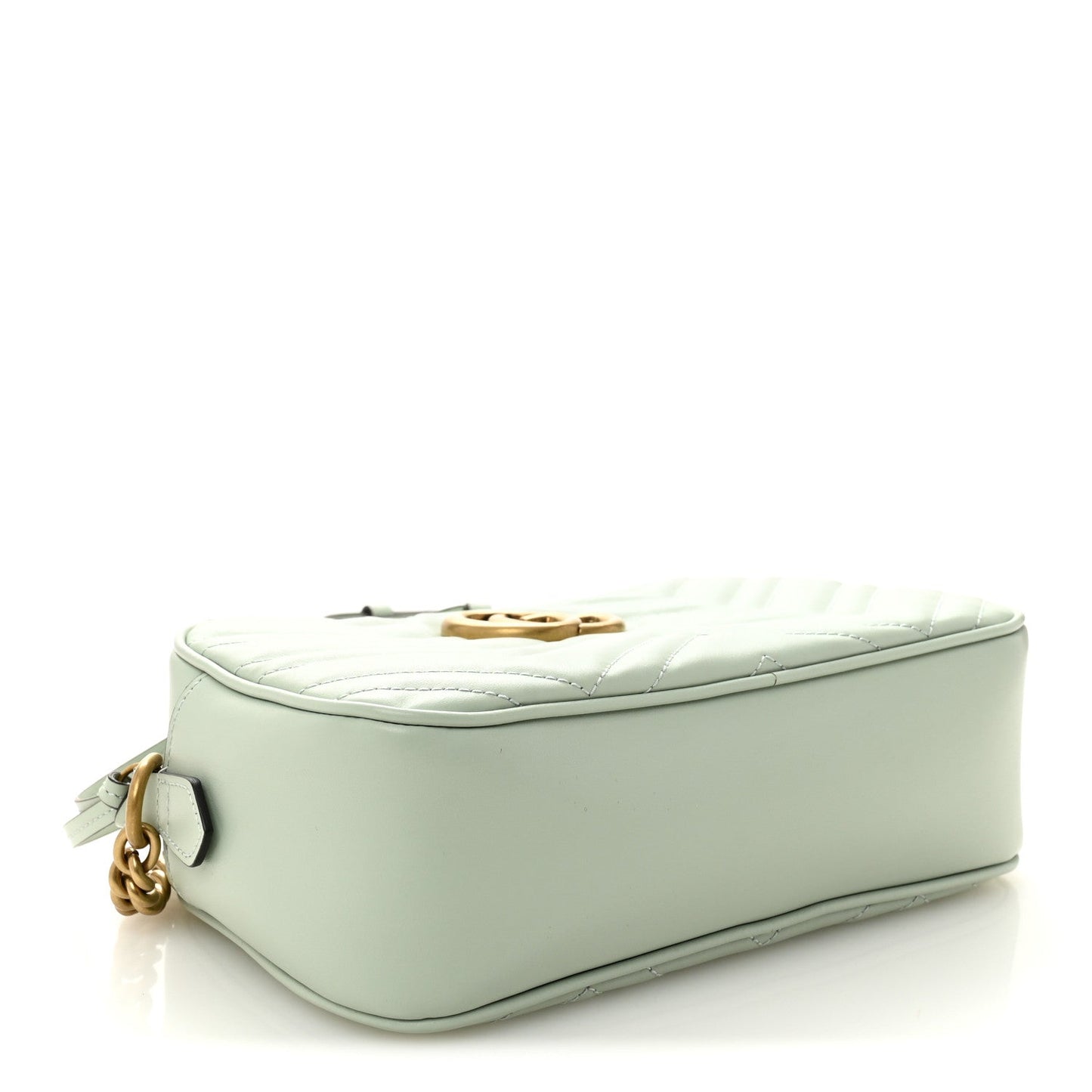 Gucci Calfskin Matelasse Small GG Marmont Chain Shoulder Bag Salvy Green