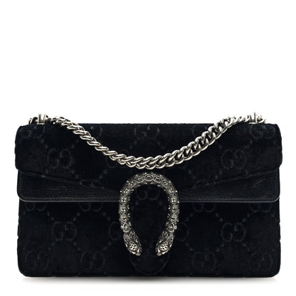 Gucci Velvet Skipper Crystal GG Monogram Small Dionysus Shoulder Bag Black Black Diamond