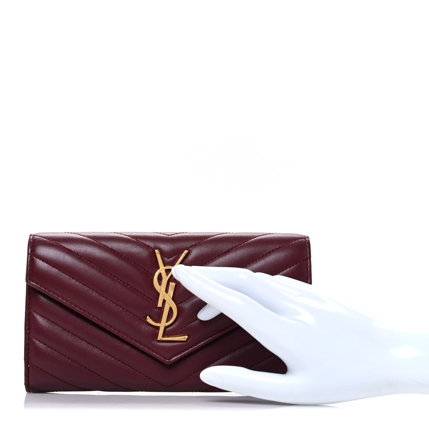 Saint Laurent Calfskin Matelasse Chevron Monogram Flap Wallet Dark Bordeaux