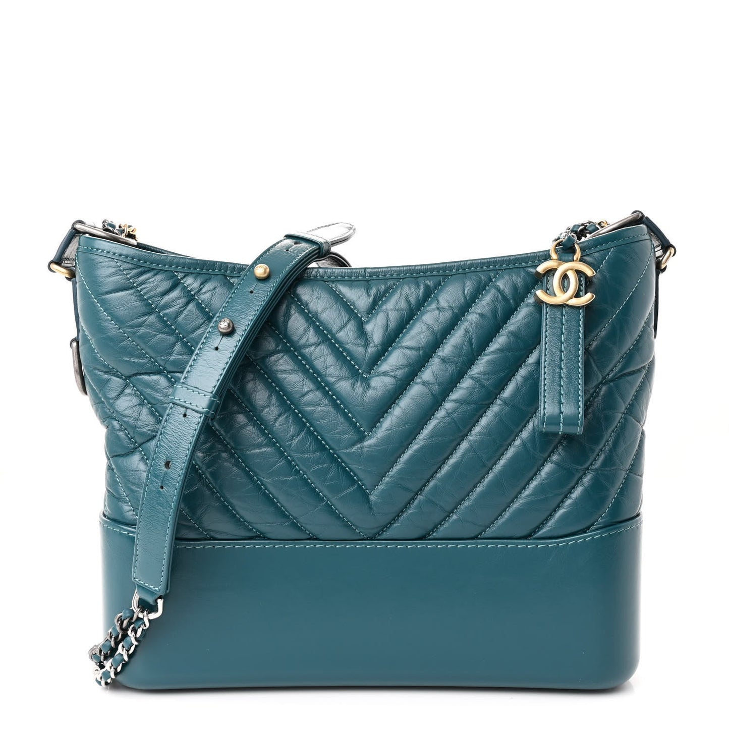 Chanel Aged Calfskin Chevron Quilted Medium Gabrielle Hobo Green